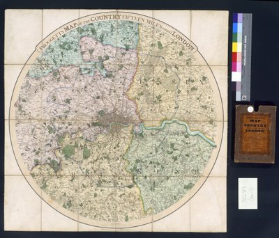 Froggetts karta över landet femton mil runt London, 1833 av English School